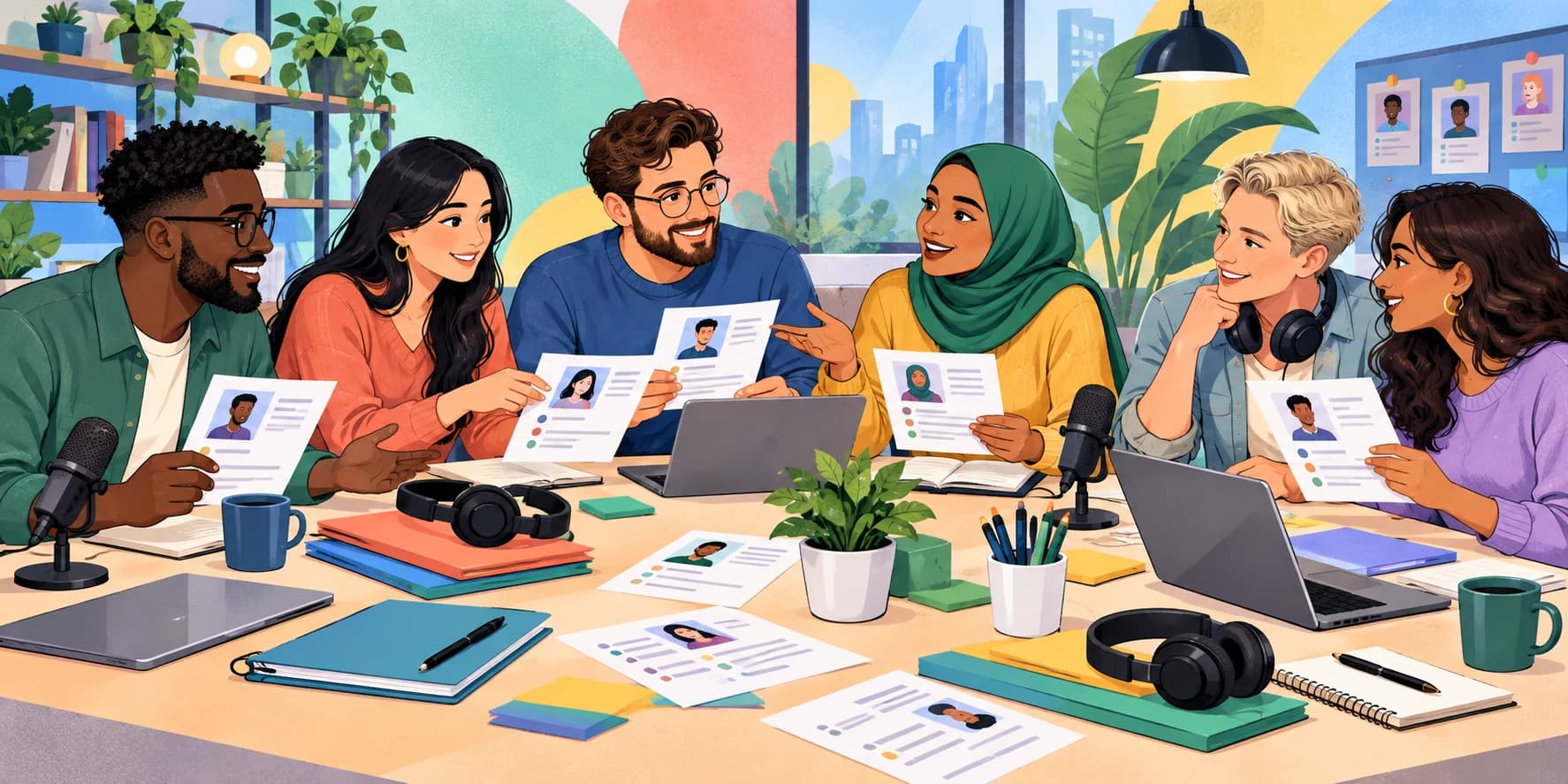 Cartoon community sharing interview practice ideas