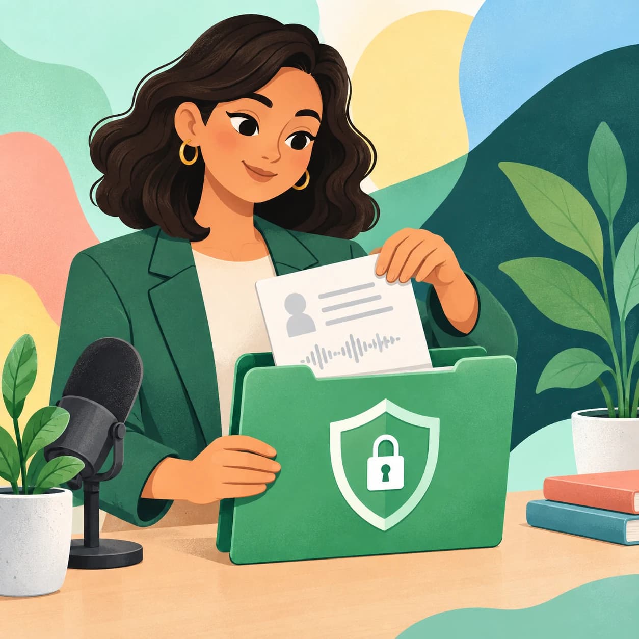 Cartoon candidate protecting an interview transcript
